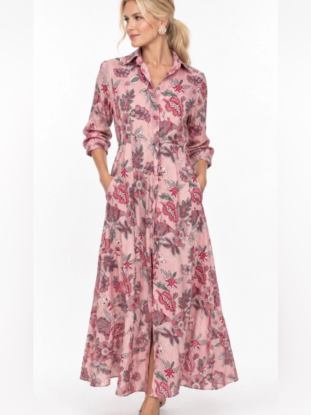 Julia Amory cotton Floral Shirt Dress collared boho size small